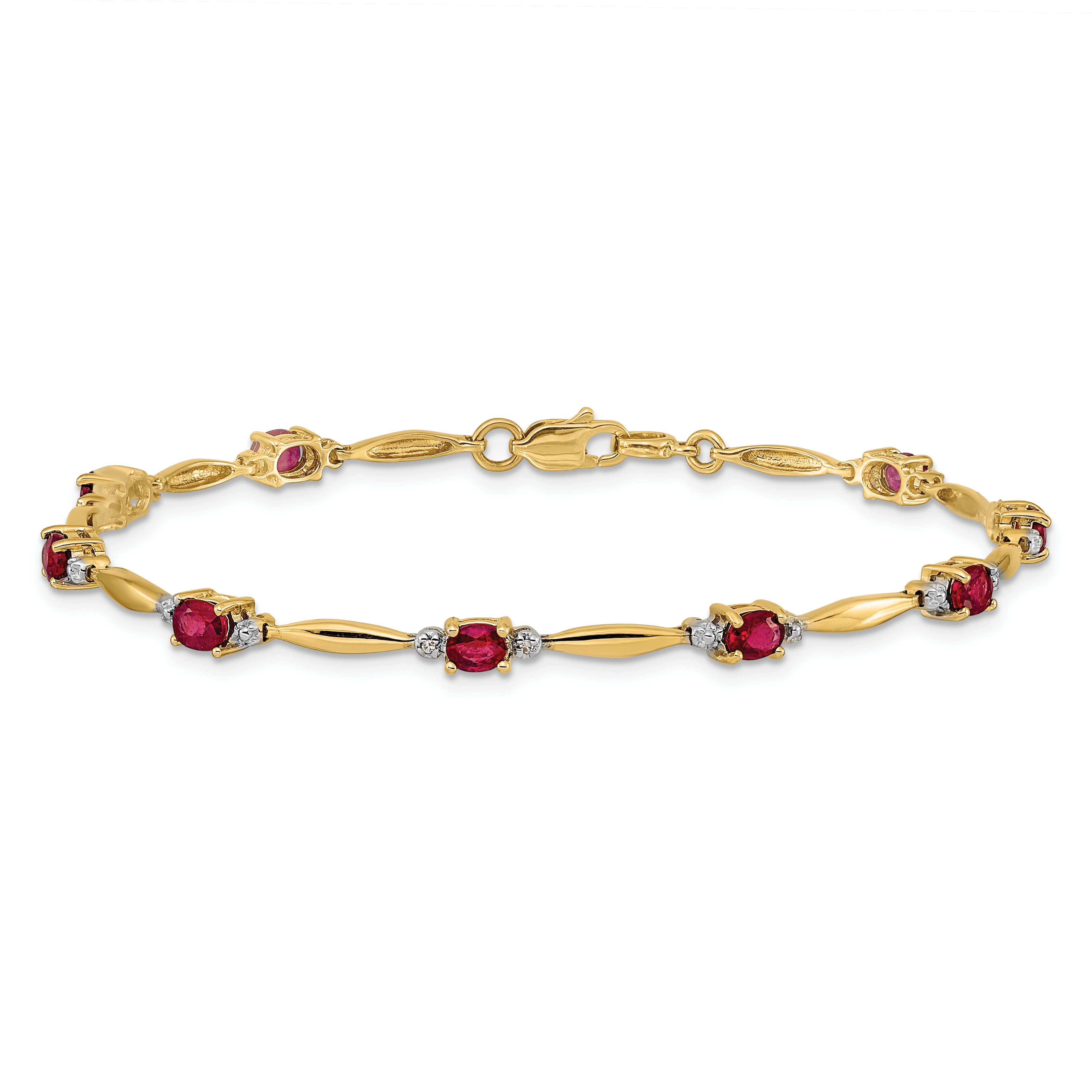 10K Yellow Gold Diamond And Oval Ruby Bracelet