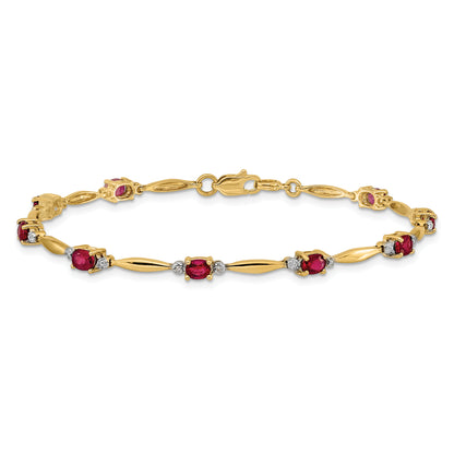 10K Yellow Gold Diamond And Oval Ruby Bracelet