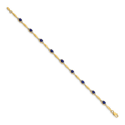 10K Yellow Gold Diamond And Oval Sapphire Bracelet