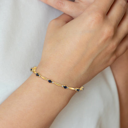10K Yellow Gold Diamond And Oval Sapphire Bracelet
