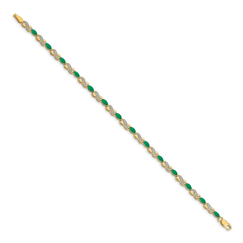 10K Yellow Gold Diamond And Emerald Infinity Bracelet