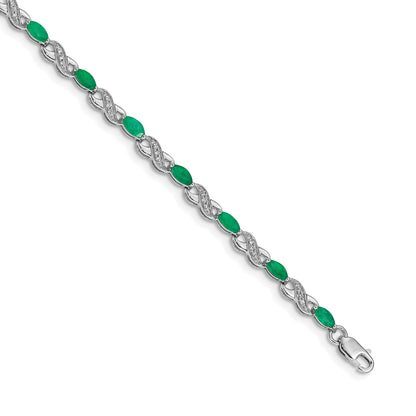 10K White Gold Diamond And Emerald Infinity Bracelet