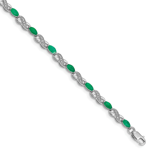 10K White Gold Diamond And Emerald Infinity Bracelet