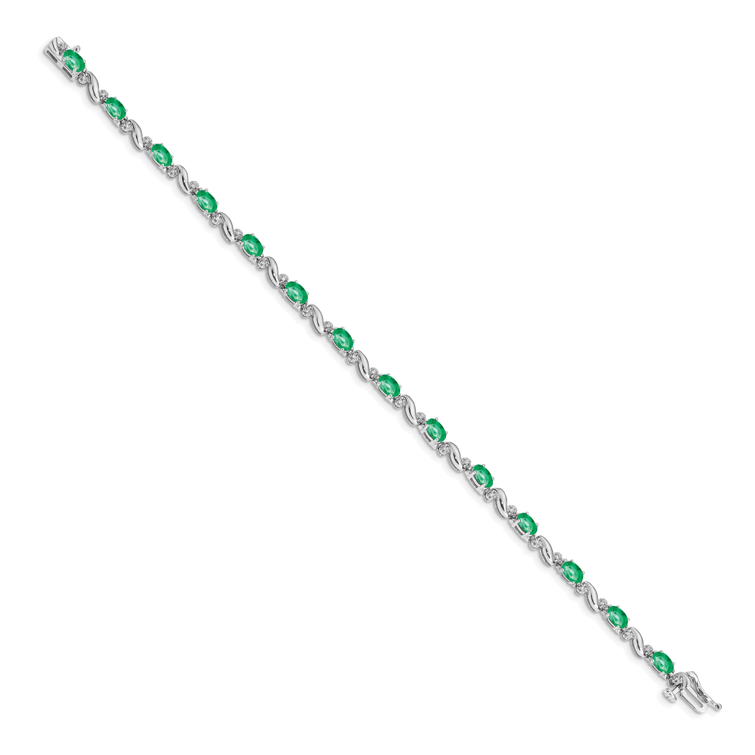 10K White Gold Diamond And Emerald Bracelet