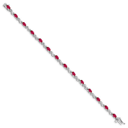 10K White Gold Diamond And Ruby Bracelet