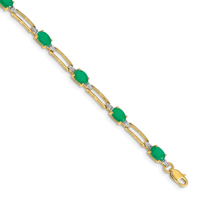 10K Yellow Gold Diamond And Oval Emerald Bracelet