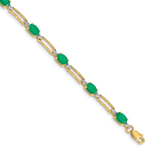 10K Yellow Gold Diamond And Oval Emerald Bracelet