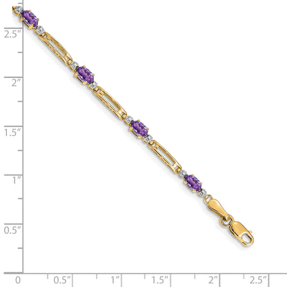 10K Yellow Gold Diamond And Amethyst Bracelet