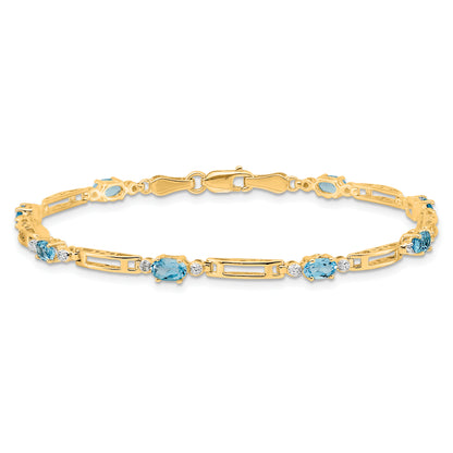 10K Yellow Gold Diamond And Blue Topaz Bracelet