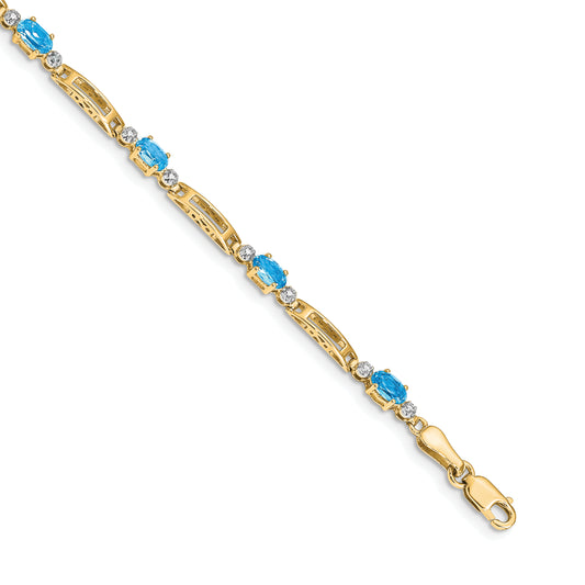 10K Yellow Gold Diamond And Blue Topaz Bracelet