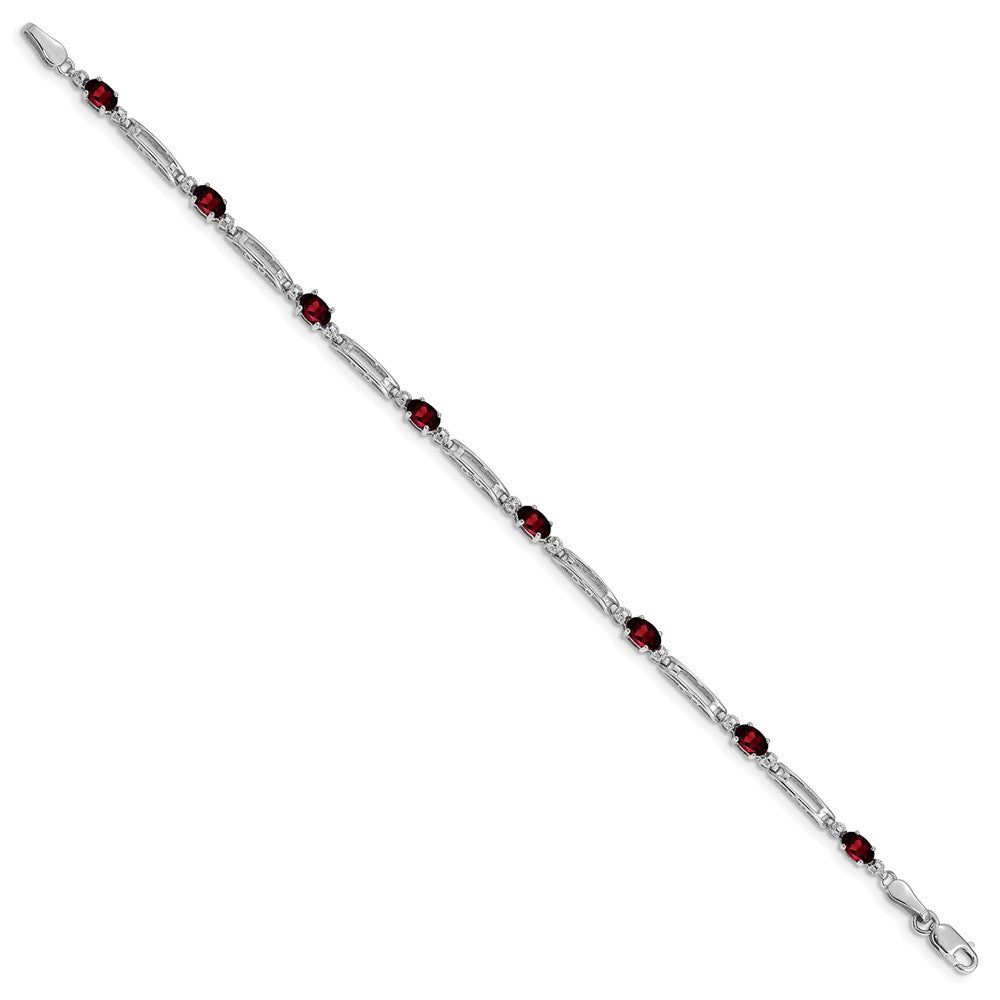 10K White Gold Diamond And Garnet Bracelet