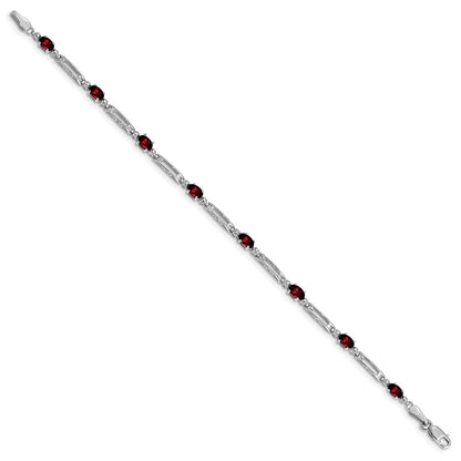 10K White Gold Diamond And Garnet Bracelet