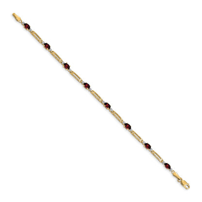 10K Yellow Gold Diamond And Garnet Bracelet