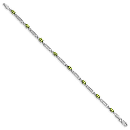 10K White Gold Diamond And Peridot Bracelet