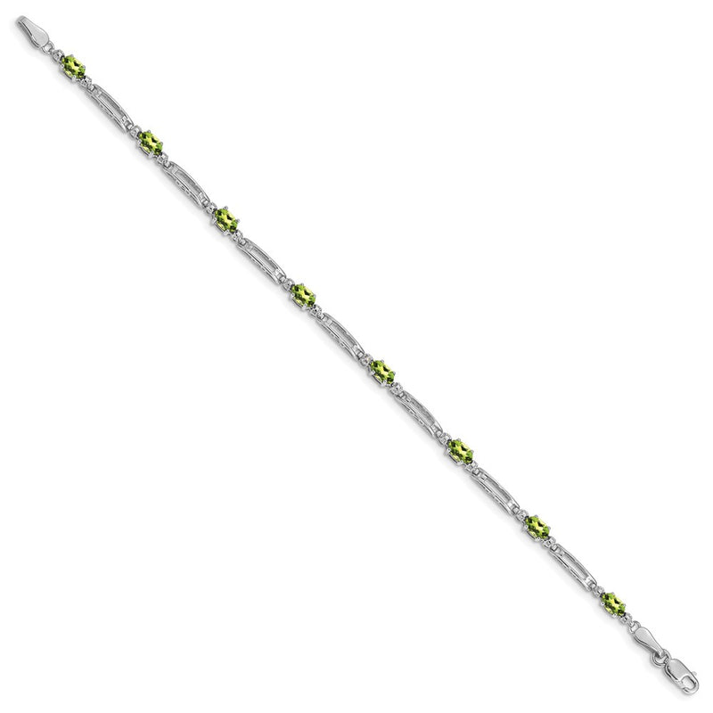 10K White Gold Diamond And Peridot Bracelet