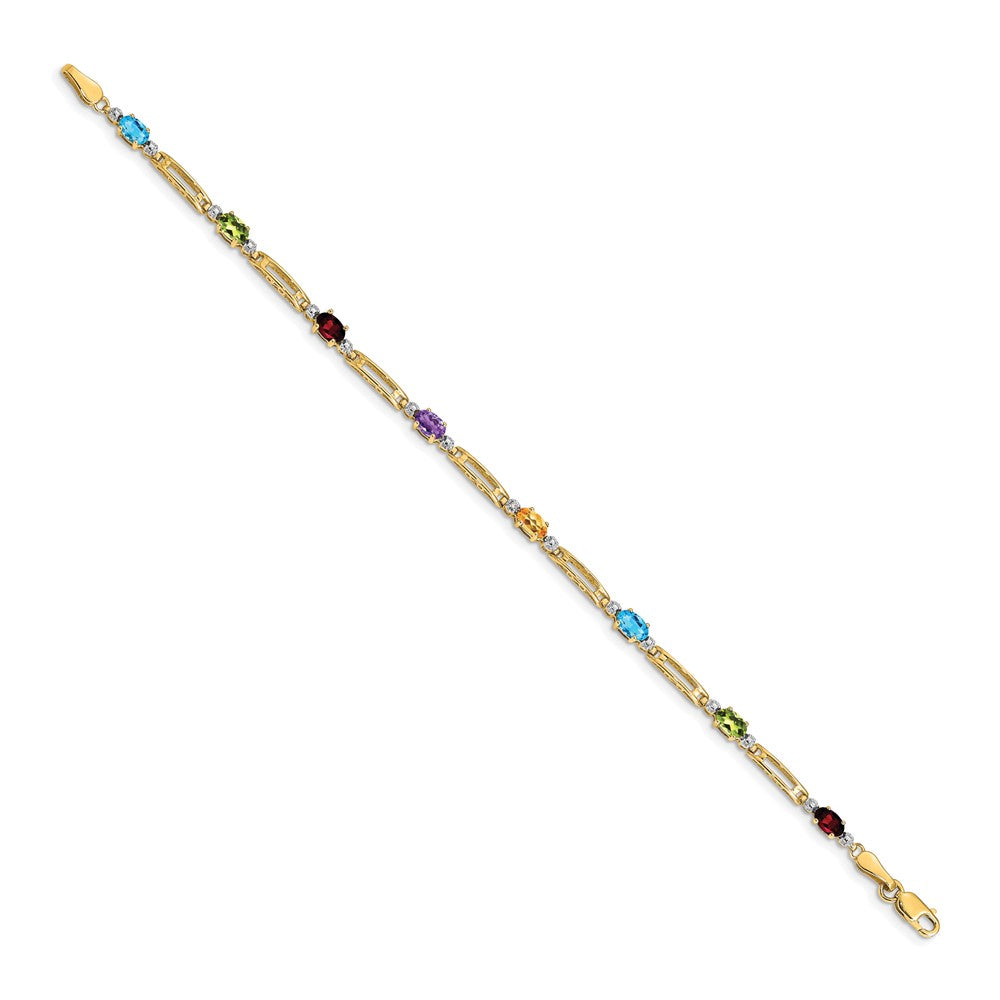 10K Yellow Gold Fancy Diamond And Gemstone Rainbow Bracelet