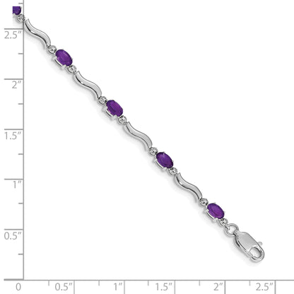10K White Gold Diamond And Amethyst Bracelet