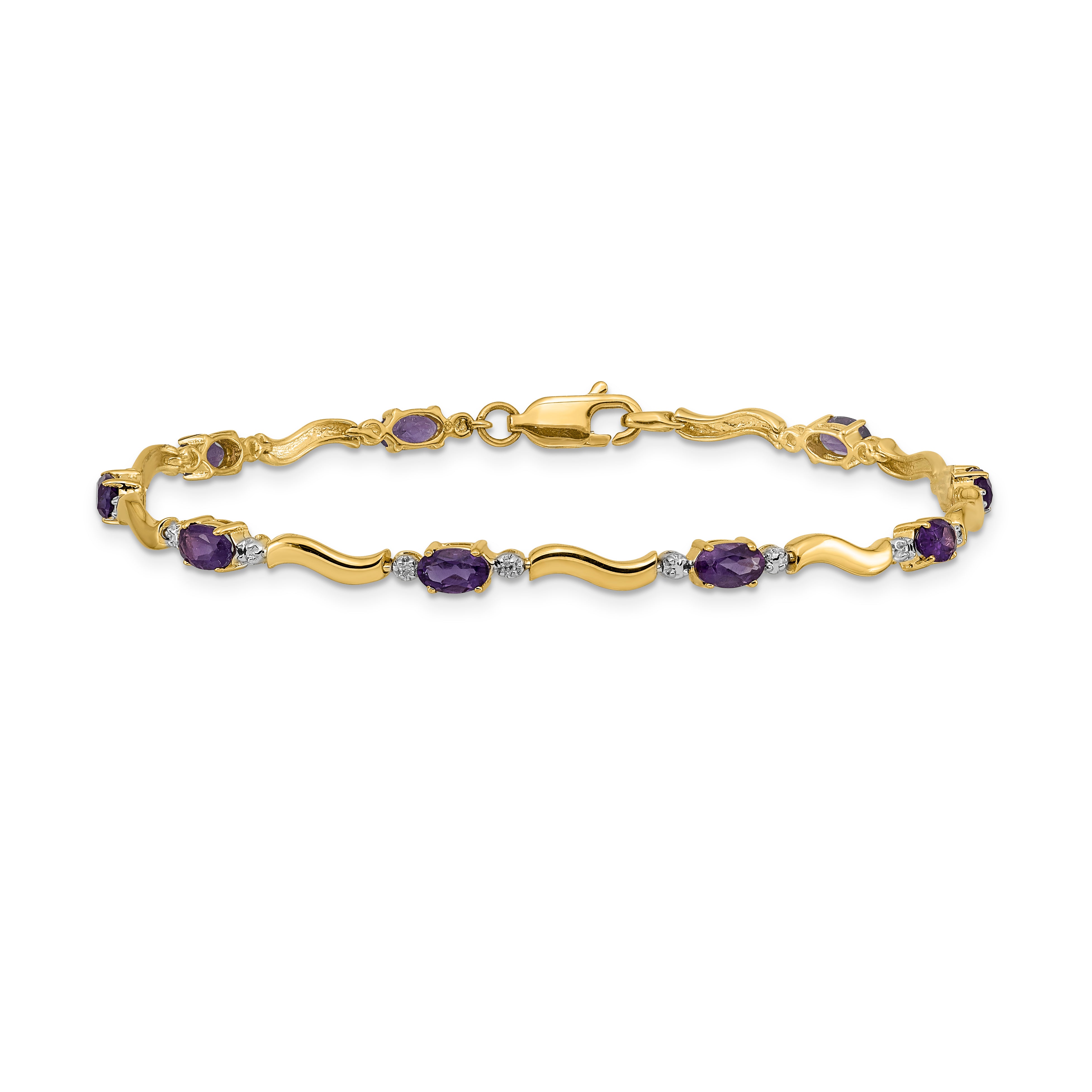 10K Yellow Gold Diamond And Amethyst Bracelet