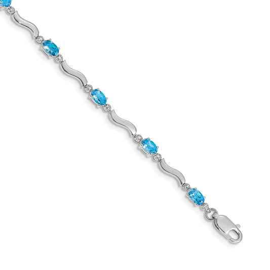 10K White Gold Fancy Diamond And Blue Topaz Bracelet