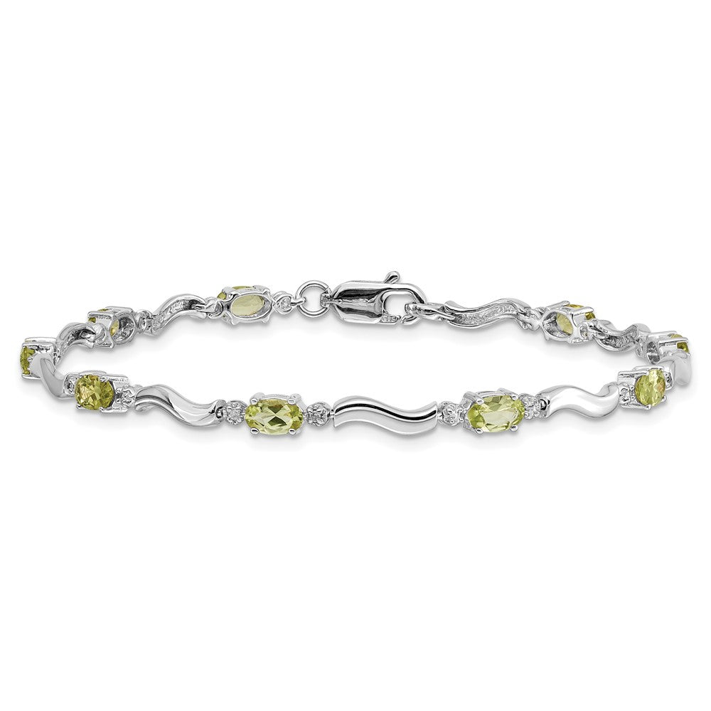 10K White Gold Fancy Diamond And Peridot Bracelet