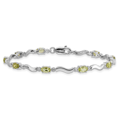 10K White Gold Fancy Diamond And Peridot Bracelet