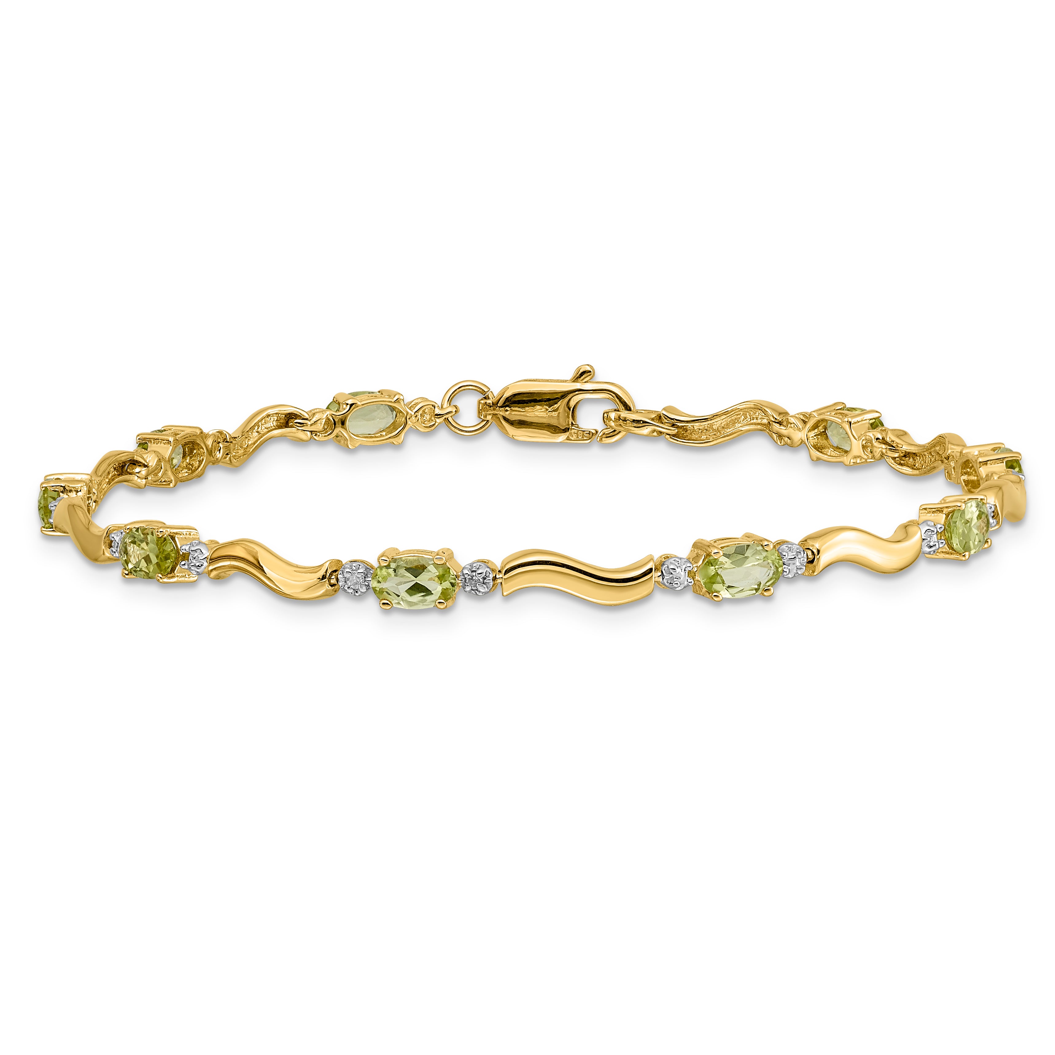 10K Yellow Gold Fancy Diamond And Peridot Bracelet