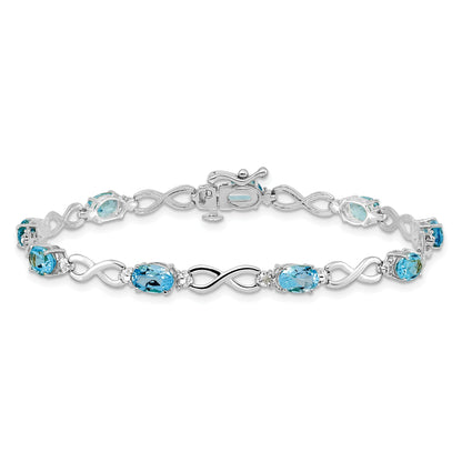 10K White Gold Blue Topaz And Diamond Infinity Bracelet