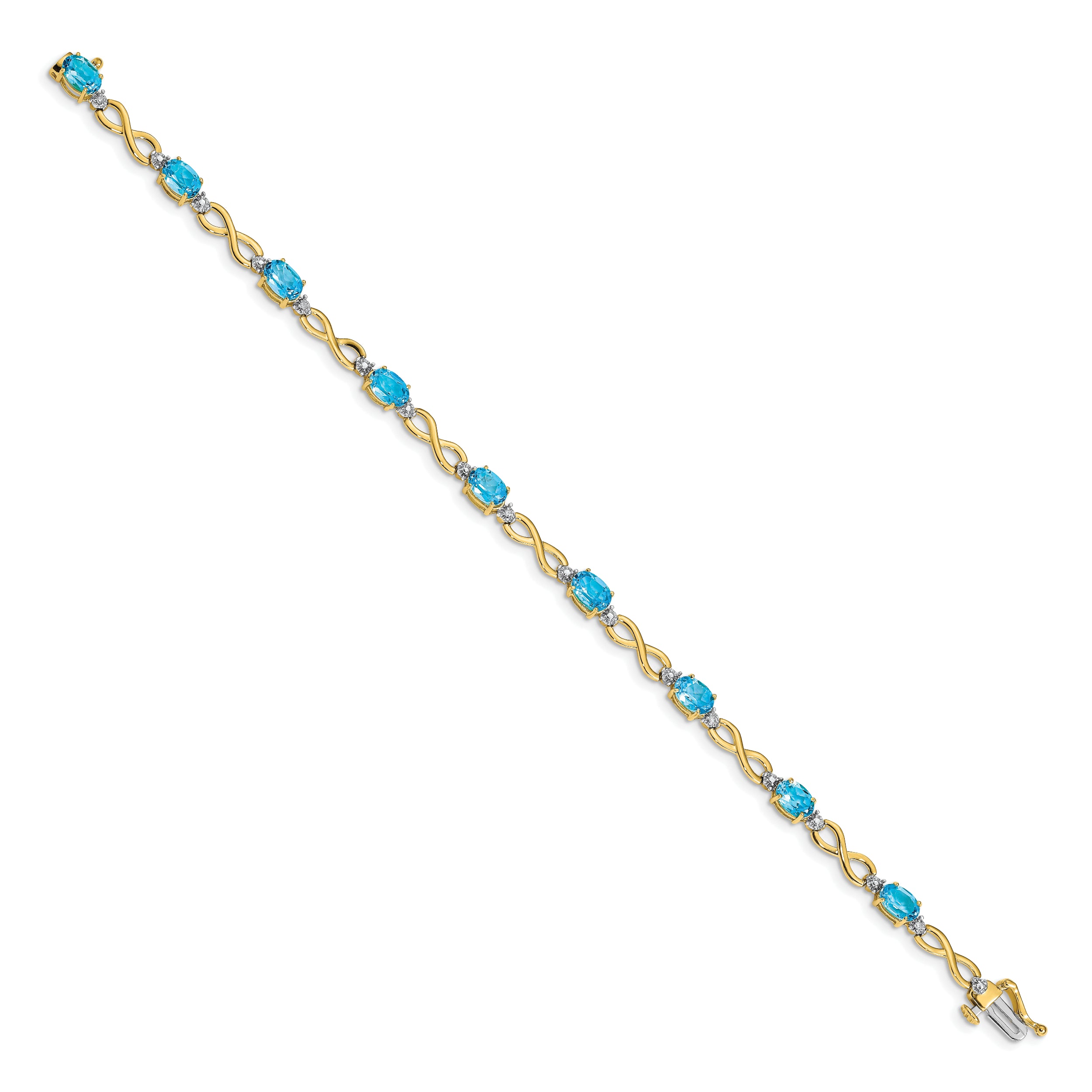10K Yellow Gold Blue Topaz And Diamond Infinity Bracelet