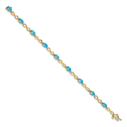 10K Yellow Gold Blue Topaz And Diamond Infinity Bracelet