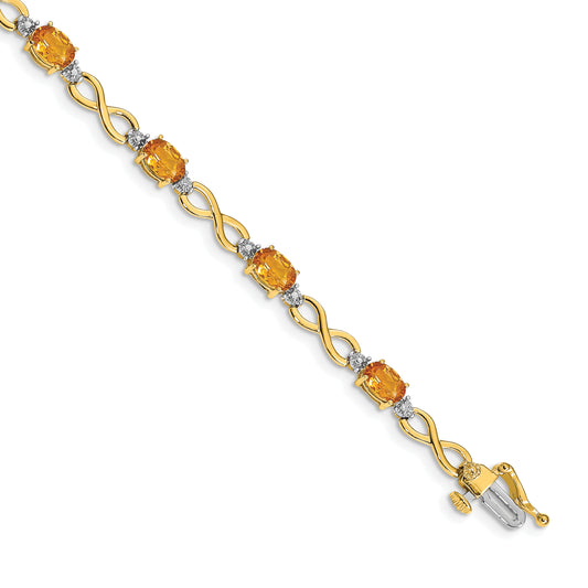 10K Yellow Gold Citrine Diamond Infinity Bracelet
