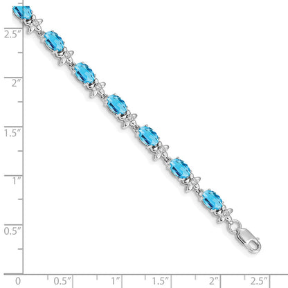 14K White Gold Floral Diamond and Blue Topaz Bracelet