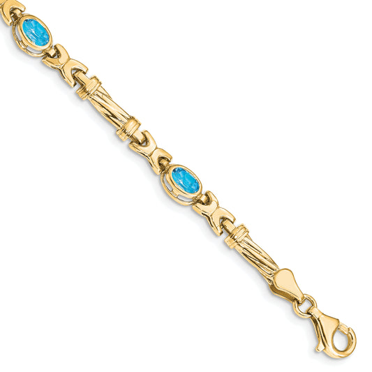 10K Yellow Gold Blue Topaz 4 Stone Bracelet