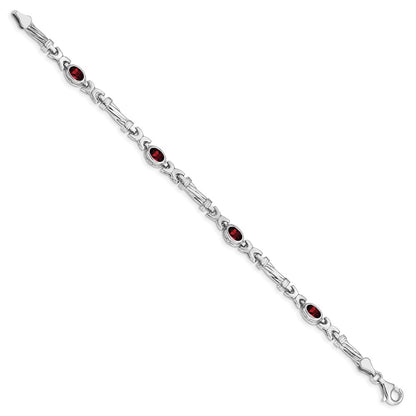 10K White Gold Garnet 4 Stone Bracelet