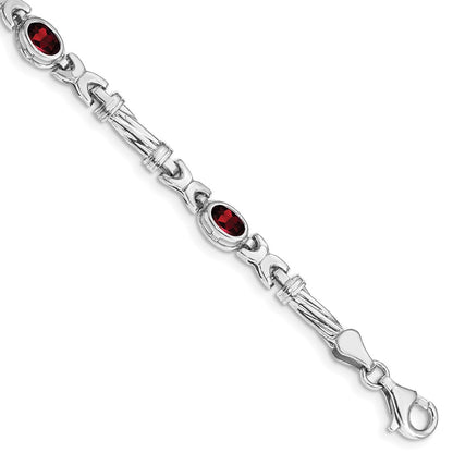 10K White Gold Garnet 4 Stone Bracelet
