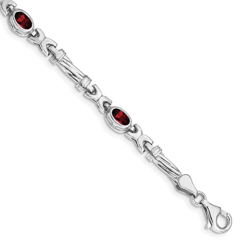 10K White Gold Garnet 4 Stone Bracelet