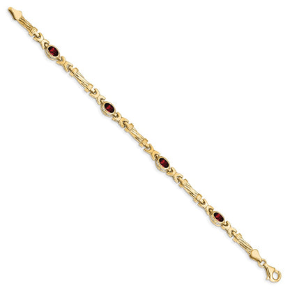 10K Yellow Gold Garnet 4 Stone Bracelet