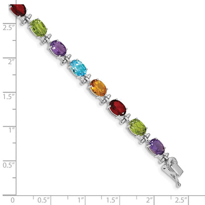 14k White Gold Alternating Rainbow Gemstone Amethyst Peridot Garnet Citrine Blue Topaz 7 inch Bracelet