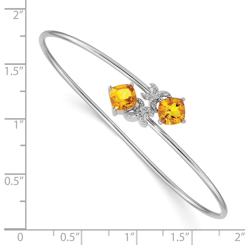 14K White Gold .03Ct Diamond And Citrine Flexible Bangle