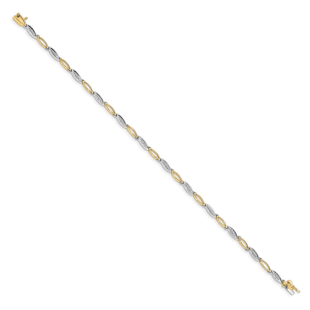 14K Two Tone Complete 1/20 Carat Diamond Oval Link 7.5 Inch Bracelet