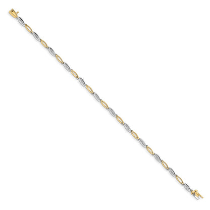 14K Two Tone Complete 1/20 Carat Diamond Oval Link 7.5 Inch Bracelet