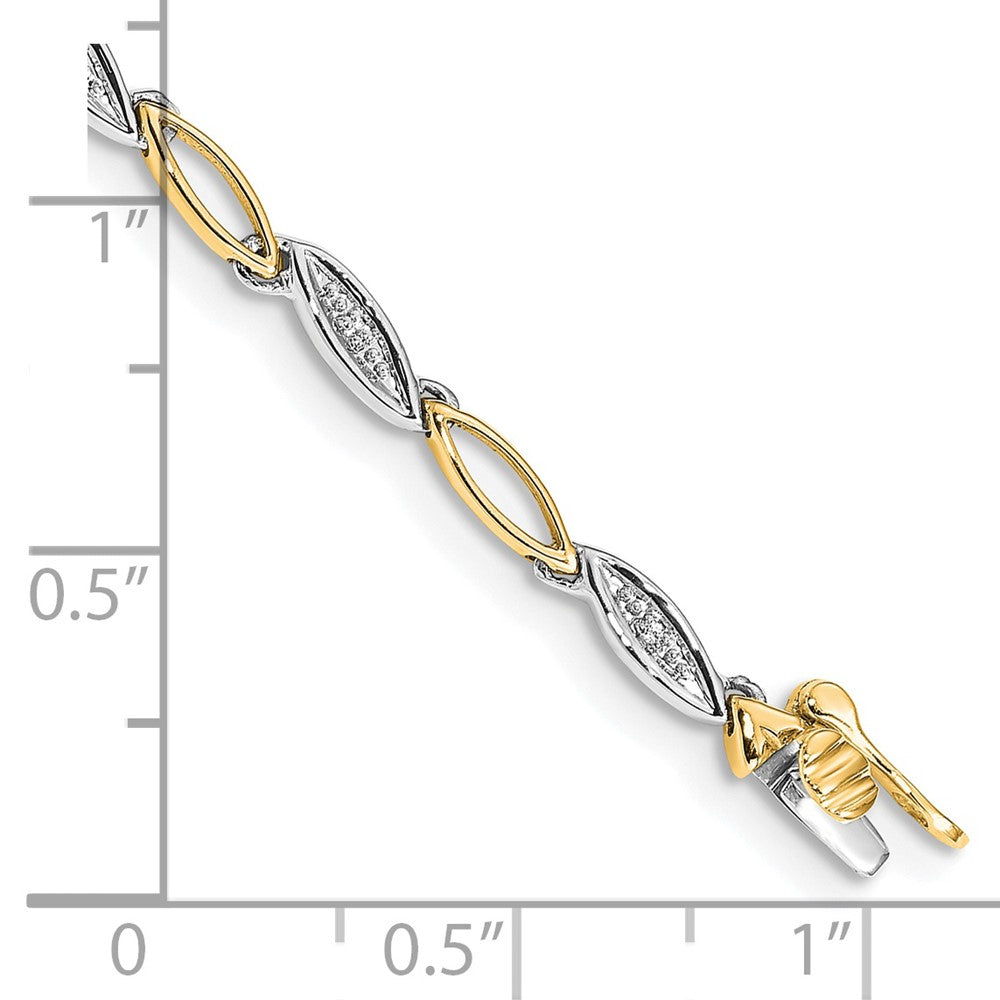 14K Two Tone Complete 1/20 Carat Diamond Oval Link 7.5 Inch Bracelet