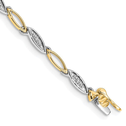 14K Two Tone Complete 1/20 Carat Diamond Oval Link 7.5 Inch Bracelet