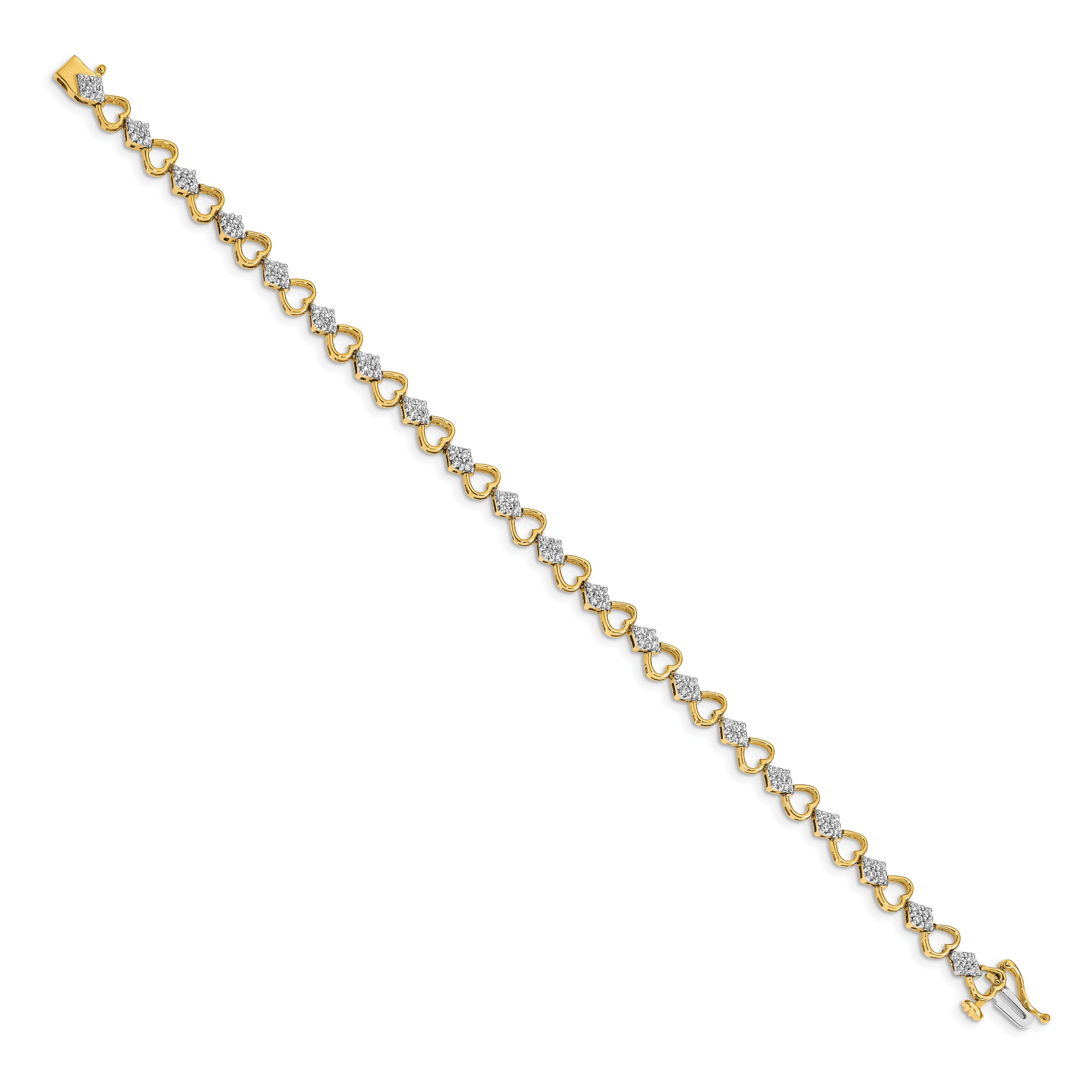 14k Yellow Gold 1 Ct. Lab Grown Diamond VS/SI+ G+ 7.5 inch Heart Link Bracelet