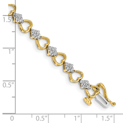 14k Yellow Gold 1 Ct. Lab Grown Diamond VS/SI+ G+ 7.5 inch Heart Link Bracelet