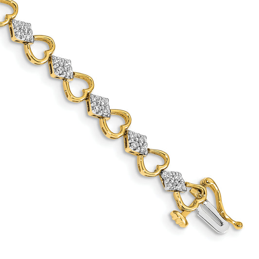 14k Yellow Gold 1 Ct. Lab Grown Diamond VS/SI+ G+ 7.5 inch Heart Link Bracelet