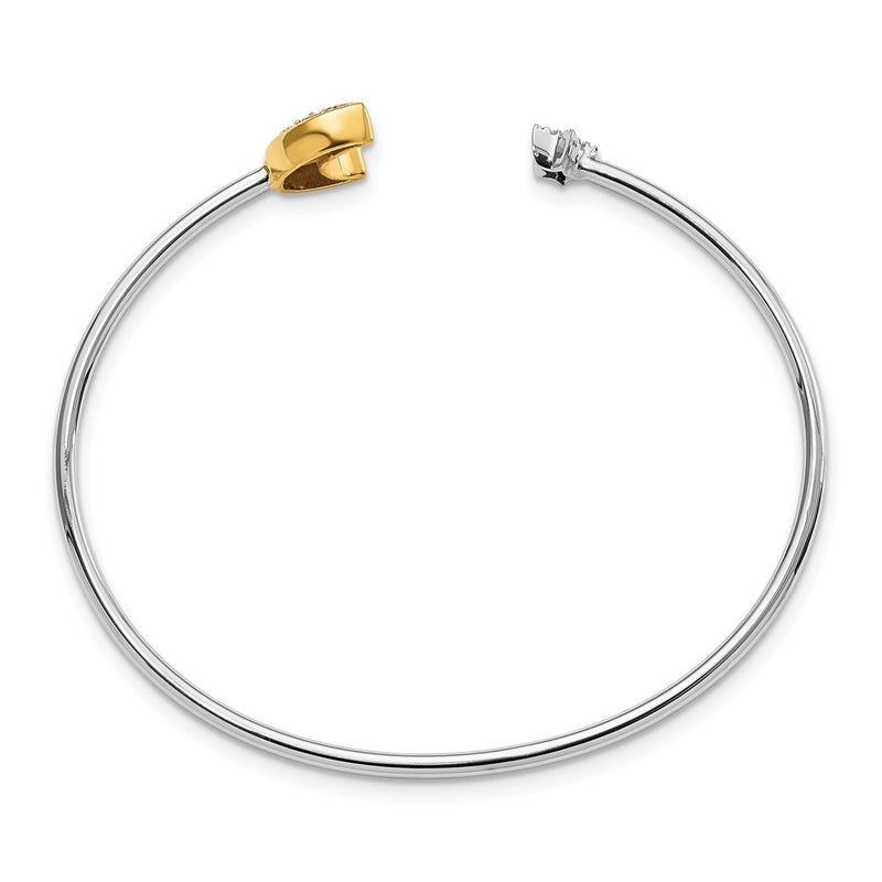 14K Two Tone Complete 1/6 Carat Diamond Moon And Star Cuff Bangle Bracelet