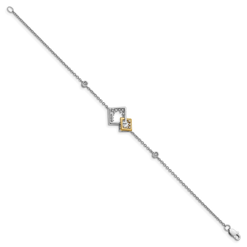 14K Two Tone Polished Double Square Diamond 7In Bracelet
