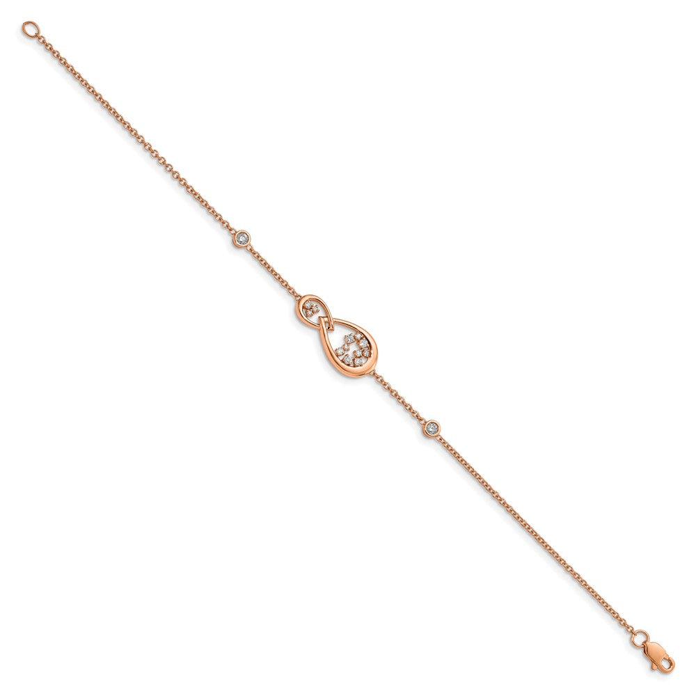 14K Rose Gold Polished Diamond Teardrop 7In Bracelet