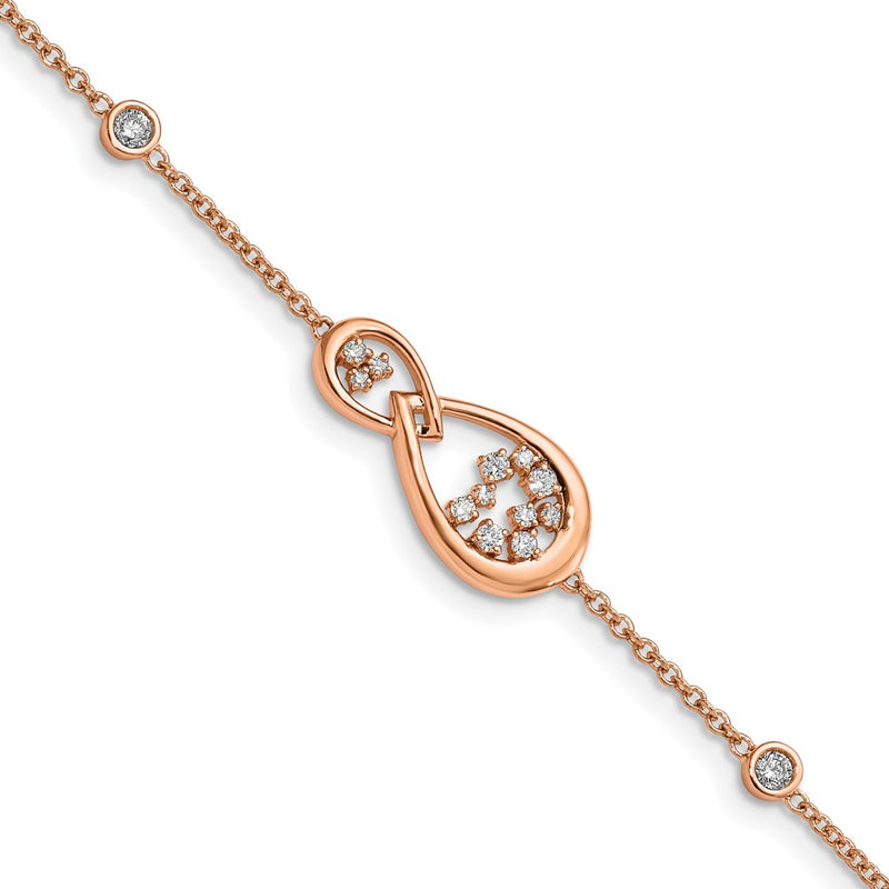 14K Rose Gold Polished Diamond Teardrop 7In Bracelet