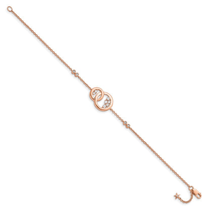 14K Rose Gold Complete 1/3 Carat Diamond Double Circle With Star Dangle 7 Inch Bracelet